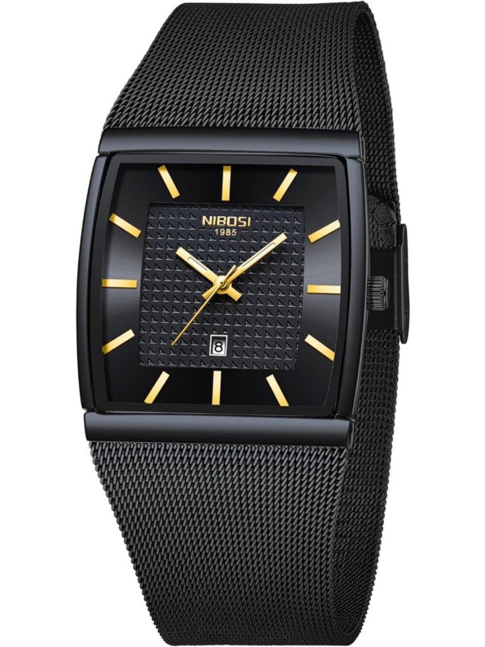 Stylish Men's Analog Watch with Square Dial, Mesh Strap & Date Display - New!